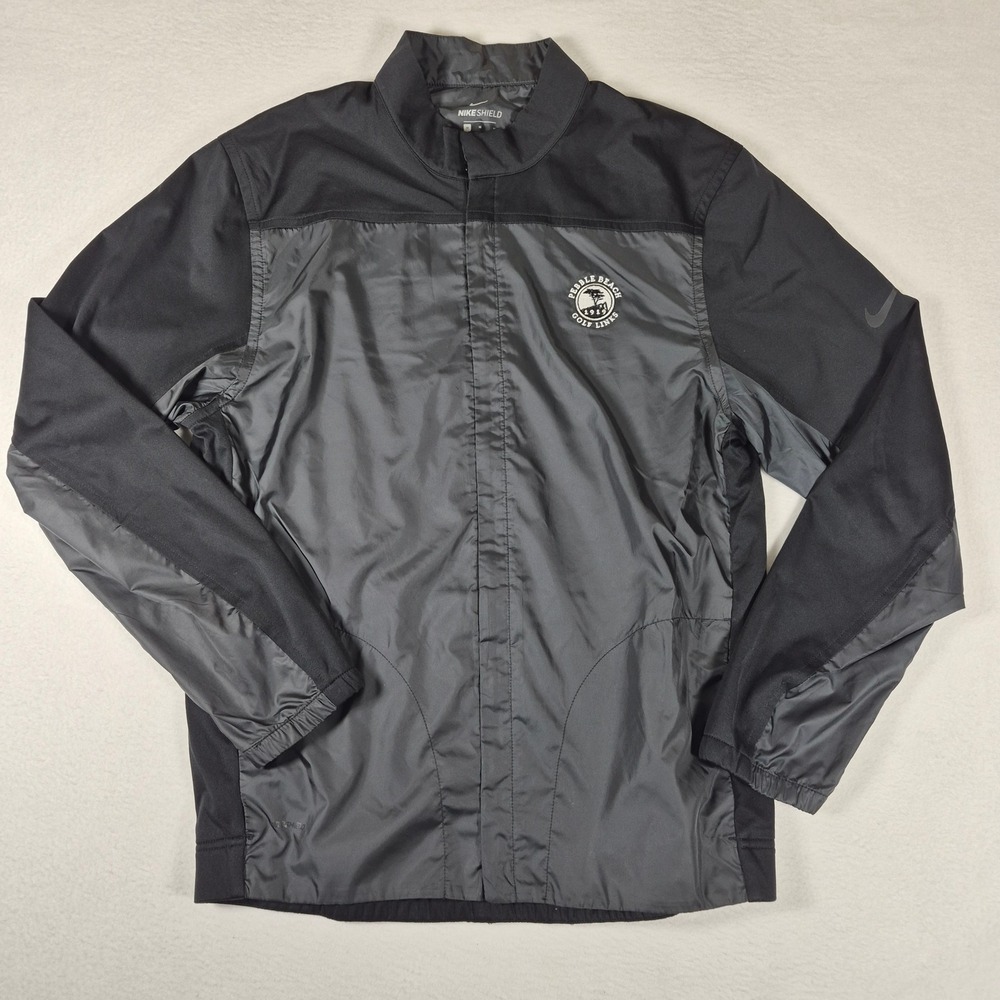 Nike Shield Golf Jacket Mens Medium Black Excellent Pebble Beach Windbreaker